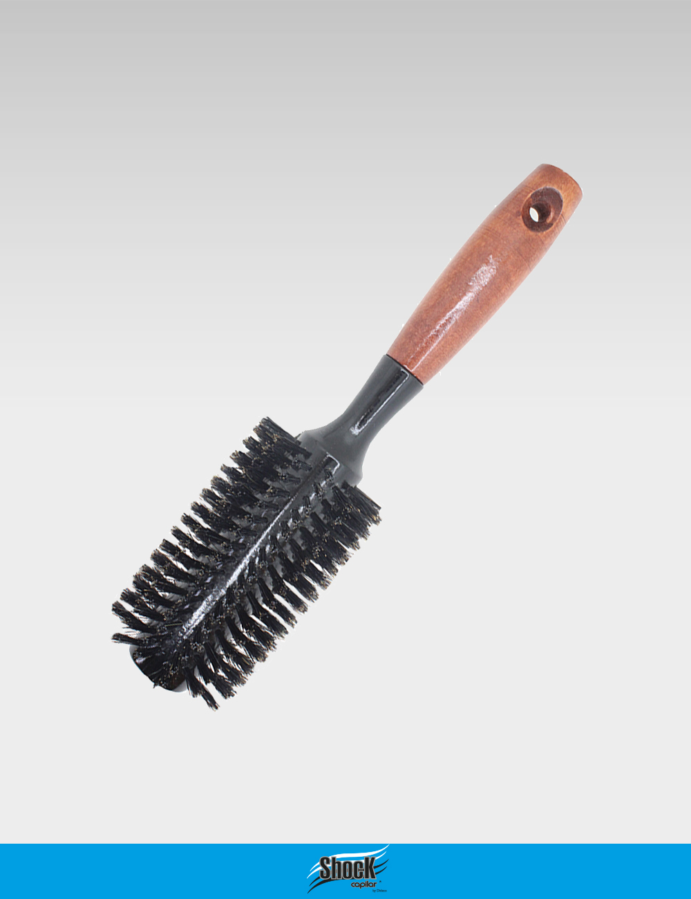 Cepillo de pelo Minalo de cerdas de jabalí y madera, redonod, 2.2 pulgadas.